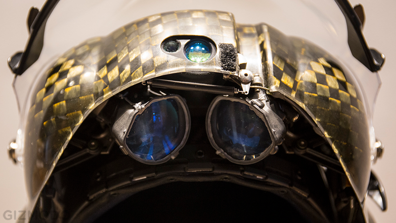 Those two things on the bottom that look like WALL-E eyes are projectors for the HUD. Above is the night vision system.